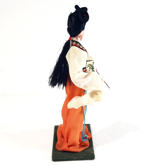 Vintage Japanese Geisha Oriental Doll On Stand Traditional Dress Holding Scroll - Picture 7 of 12